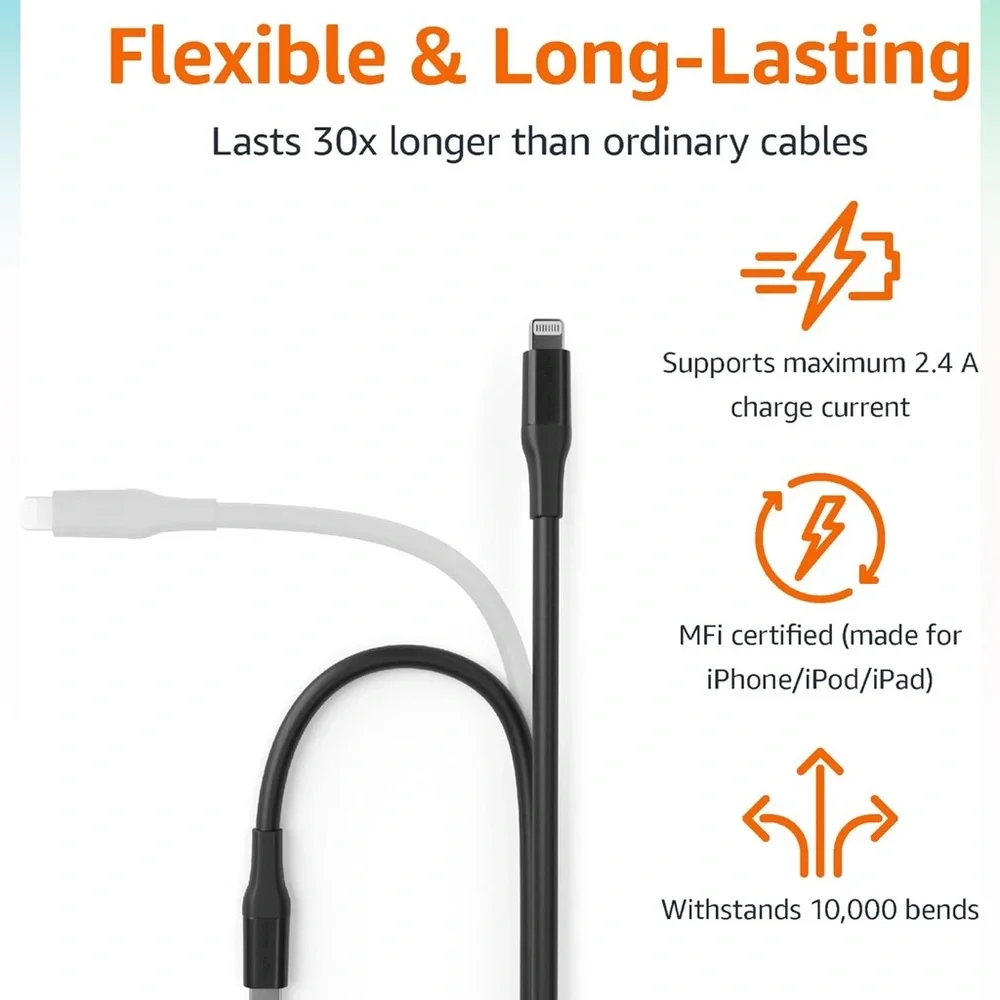 Amazon Basics USB-2.0 Type C to Lightning (MFi Certified) 10ft Charging Cable